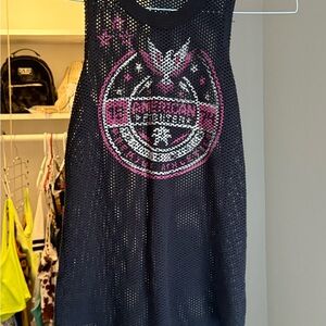 Black Mesh Tank Top with Pink Graphic